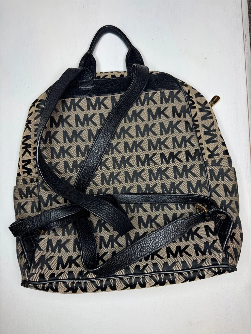 Michael Kors Black and Brown MK Monogram Backpack